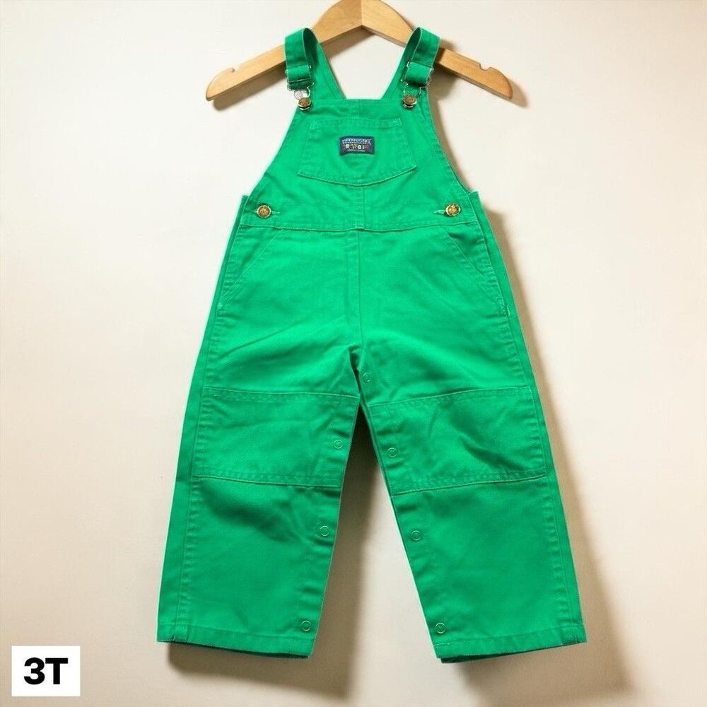 Vintage 90s Land’s End Roveralls Kids 3T Green USA Made Pockets Double Knees